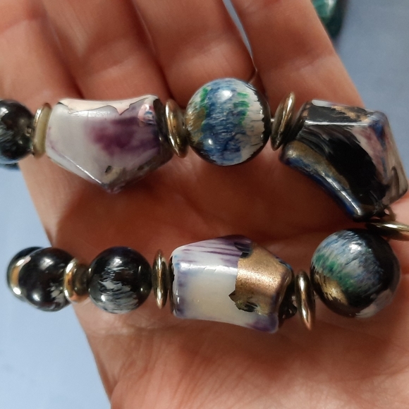 2 (Two), Beaded Necklace, 1 Green Tones, 1 Blue Tones And Other Colors - Picture 3 of 5